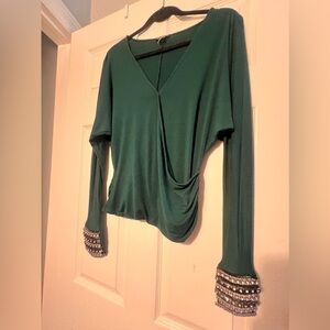 Bdazzled teal long sleeve Venus blouse